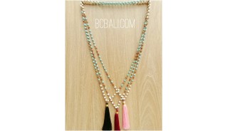 three color tassels necklaces bead wood rudraksha stone